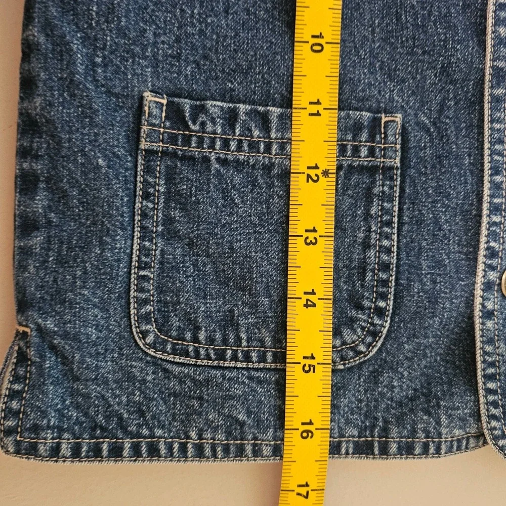 Lands End Denim Jacket Kids 4T Blue Hooded Striped Lining Chore Coat Coastal